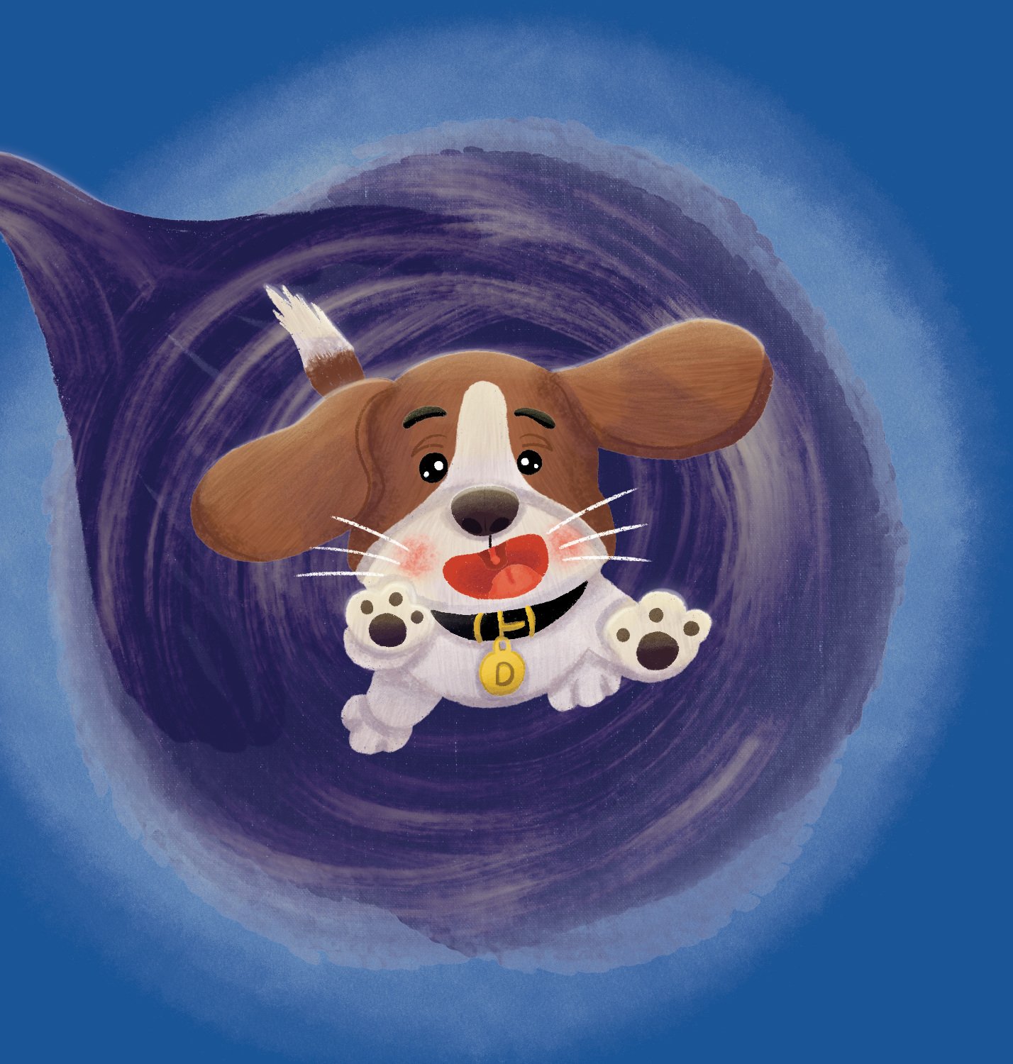 Darwin the Cyber Beagle leaping into a colorful adventure
