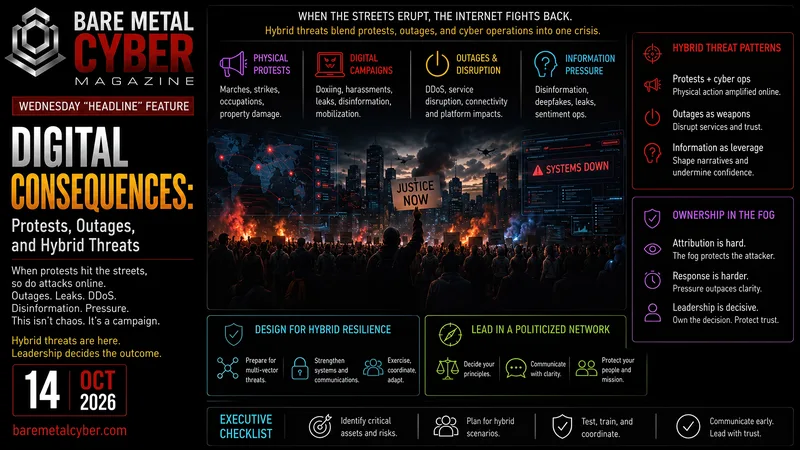 Cover art for Digital Consequences: Protests, Outages, and Hybrid Threats